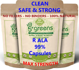 5greens -Alpha Lipoic Acid 600mg Capsules 99% R ALA - 5 greens Alpha Lipoic Acid 600mg Capsules 99% R ALA clean capsules