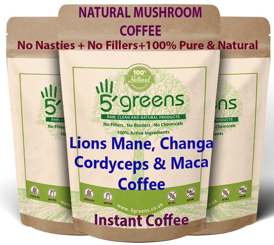 Mushroom Coffee infused with Lions Mane Mushroom, Changa, Cordyceps & Maca  – 5greens